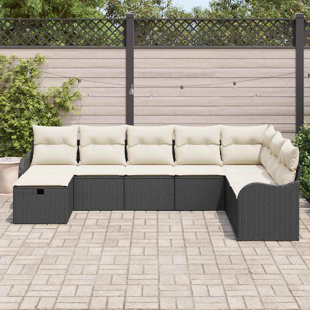 Set Divano da Giardino  8 Pezzi con Cuscini Polyrattan Nero 3359026