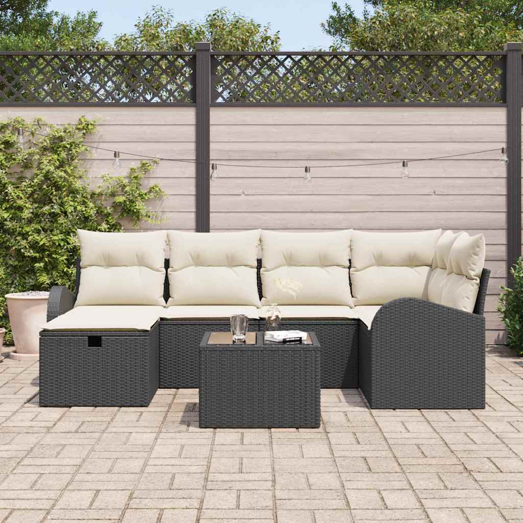 Set Divano da Giardino 7 Pezzi con Cuscini Nero Polyrattan 3359086