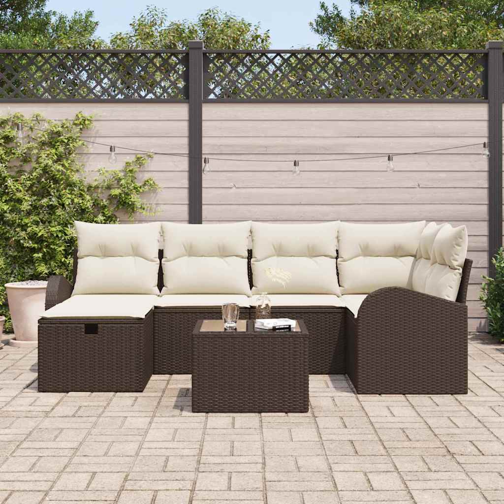 Set Divano da Giardino da 7 pezzi con Cuscini Marrone Polyrattan 3359087