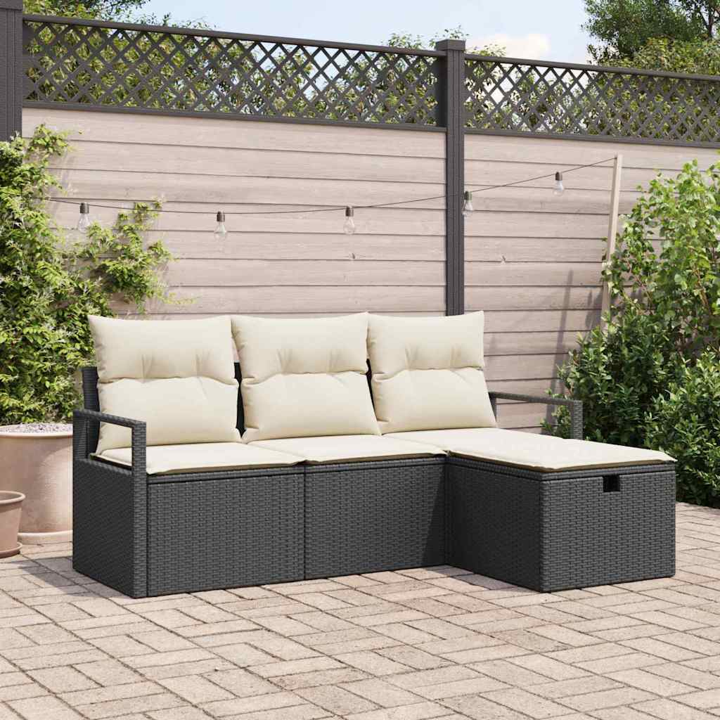 Set Divano da Giardino  a 4 Pezzi Con Cuscini Nero Rattan Sintetico 3359146