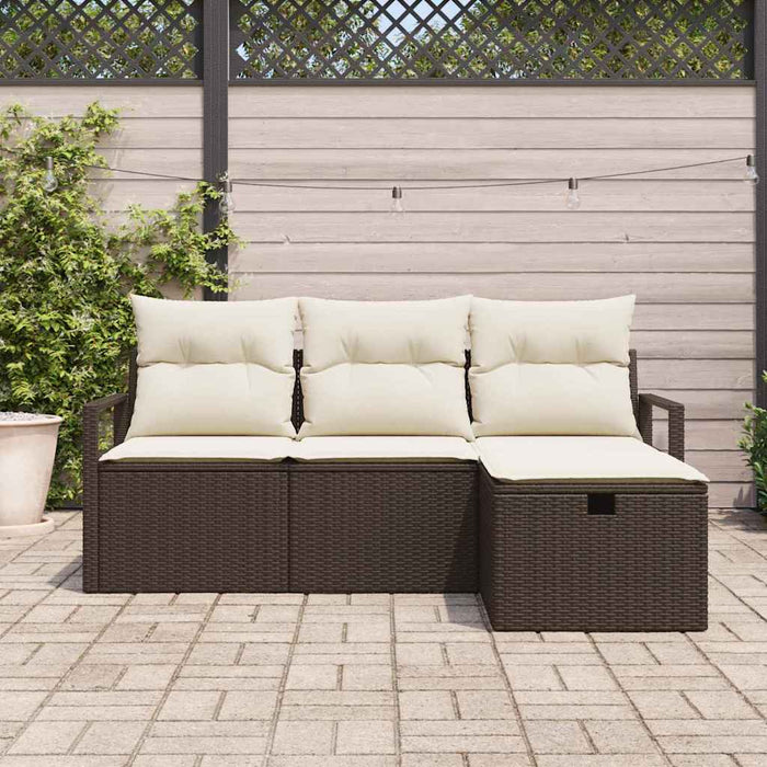 Set divano da giardino 4 pezzi con cuscini marrone rattan sintetico 3359147