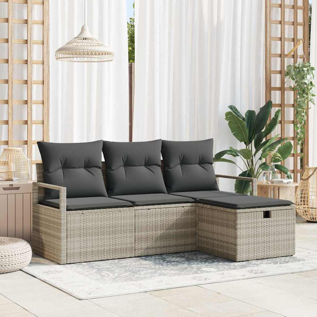 Set da Giardino  4 Pezzi con Cuscini Grigio Chiaro Polyrattan 3359151
