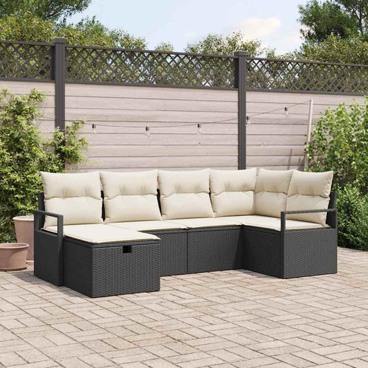 Set Divano da Giardino 6 Pezzi con Cuscini in Polirattan Nero 3359176