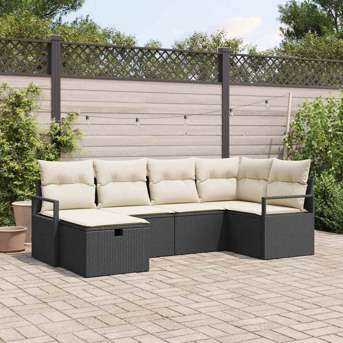 Set Divano da Giardino 6 Pezzi con Cuscini in Polirattan Nero 3359176