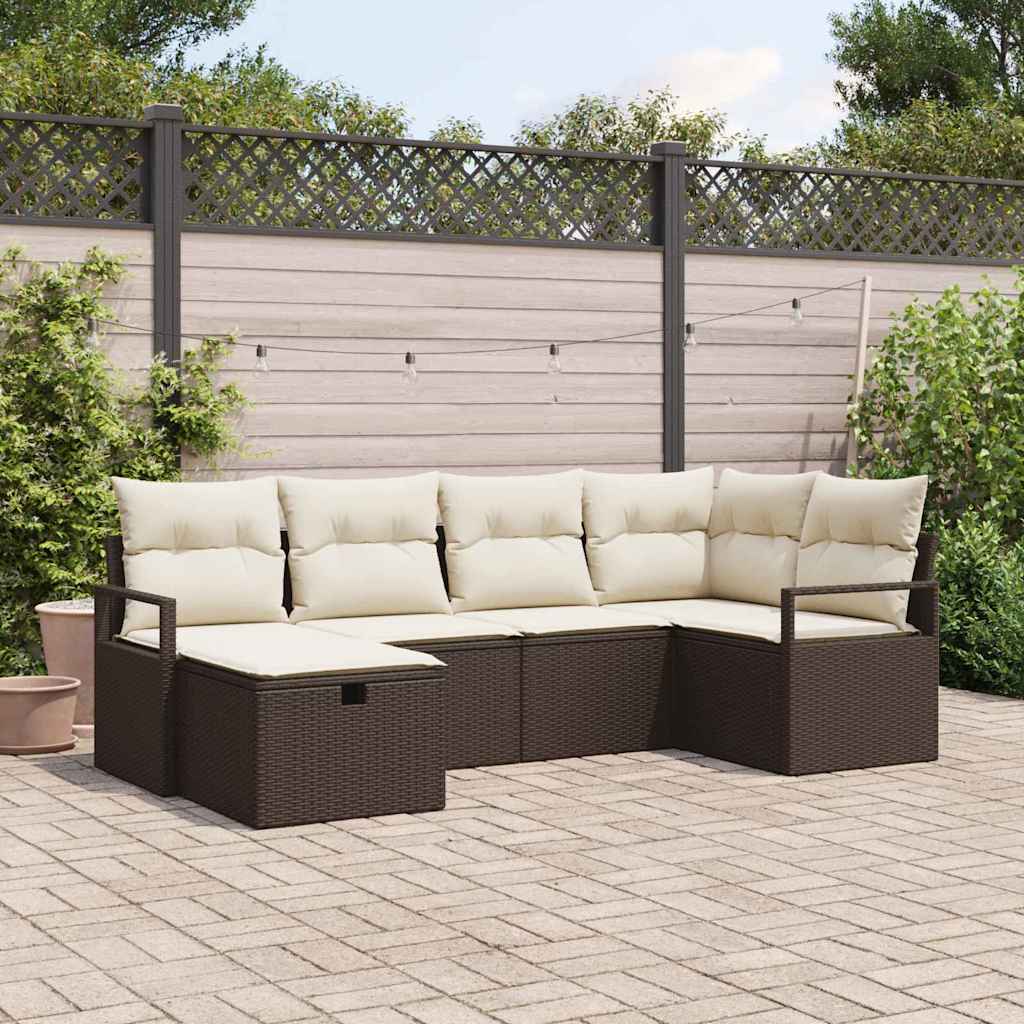 Set Divano da Giardino 6 Pezzi con Cuscini Marrone in Rattan Poliestere 3359177