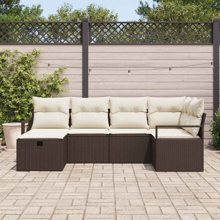 Set Divano da Giardino 6 Pezzi con Cuscini Marrone in Rattan Poliestere 3359177