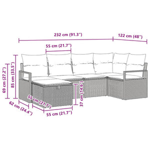 vidaXL Set Divano da Giardino 6 pcs Marrone e crema 232 x 122 x 85 cm