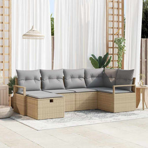 Set divano da giardino  di 6 pezzi con cuscini in rattan sintetico beige 3359179