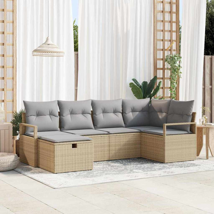 Set divano da giardino  di 6 pezzi con cuscini in rattan sintetico beige 3359179