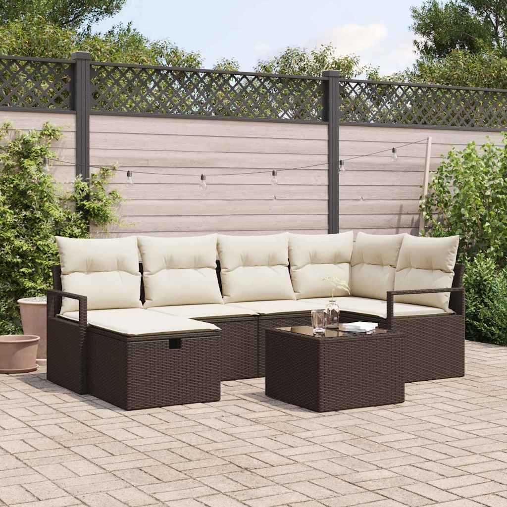 Set di divani da giardino 7 pezzi con cuscini in rattan polietilene marrone 3359187