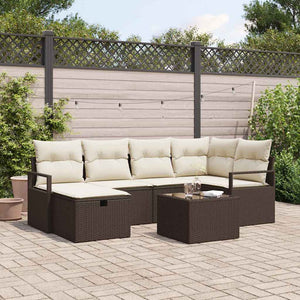 Set di divani da giardino 7 pezzi con cuscini in rattan polietilene marrone 3359187