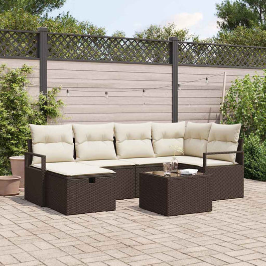 Set di divani da giardino 7 pezzi con cuscini in rattan polietilene marrone 3359187