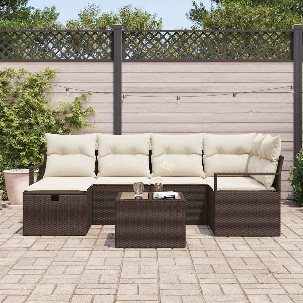 Set di divani da giardino 7 pezzi con cuscini in rattan polietilene marrone 3359187