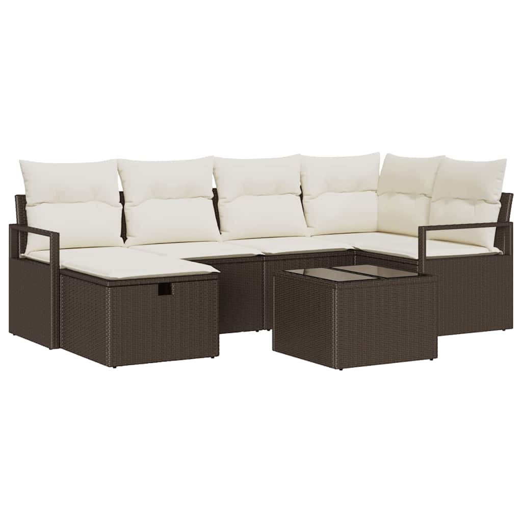 Set di divani da giardino 7 pezzi con cuscini in rattan polietilene marrone 3359187