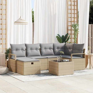Set Divani Giardino  7 Pezzi con Cuscini Beige Rattan Sintetico 3359189