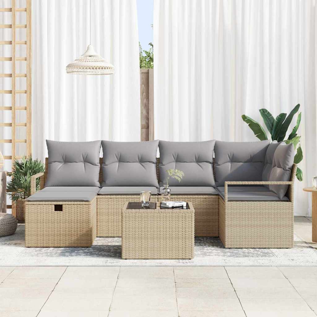 Set Divani Giardino  7 Pezzi con Cuscini Beige Rattan Sintetico 3359189