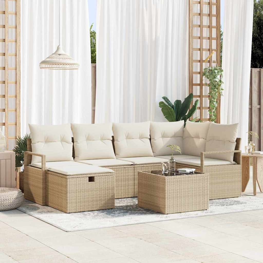 Set di divani da giardino 7 pezzi con cuscini beige in polyrattan 3359190