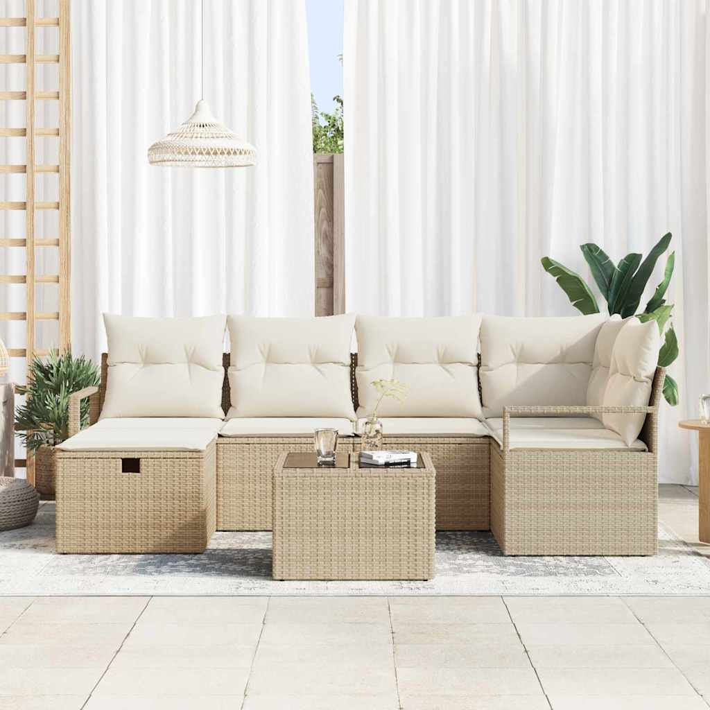 Set di divani da giardino 7 pezzi con cuscini beige in polyrattan 3359190