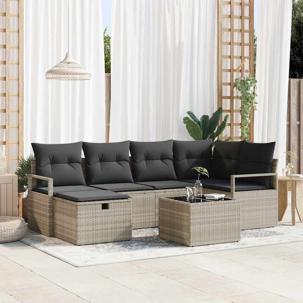 Set divano da giardino 7 pezzi con cuscini grigio chiaro in rattan sintetico 3359191