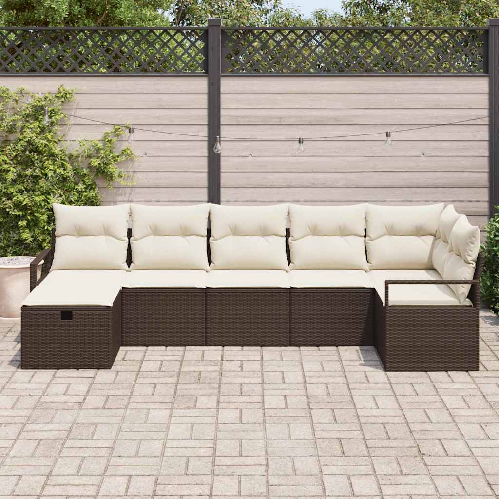 Set di Sofà da Giardino 7 Pezzi con Cuscini Rattan PE Marrone 3359197