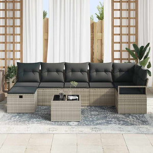 Set di Divani da Giardino  a 8 Pezzi con Cuscini Grigio Chiaro Polyrattan 3359211
