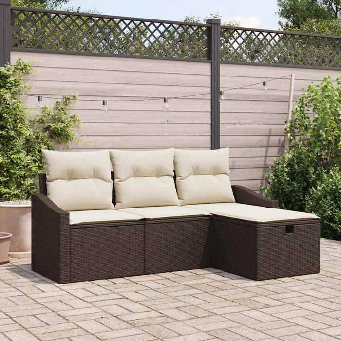 Set Divano da Giardino con cuscino 4 pcs Marrone Poly Rattan 3359247
