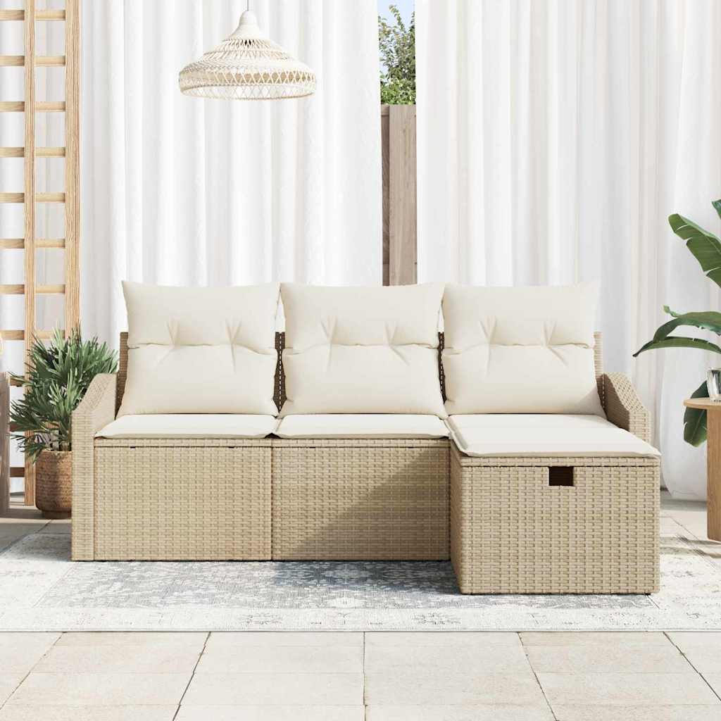 Set di divani con cuscino 4 pcs Beige polyrattan