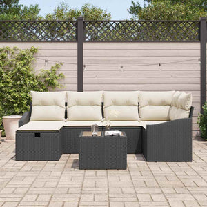 Set Divano da Giardino 7 Pezzi con Cuscini Rattan Nero 3359286