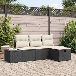Set Divano da Giardino con cuscino 4 pz-Sofa da Giardino-Divanetto da esterno Nero Poly Rattan 825457