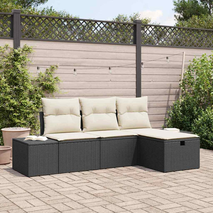 Set Divano da Giardino con cuscino 4 pz-Sofa da Giardino-Divanetto da esterno Nero Poly Rattan 825457