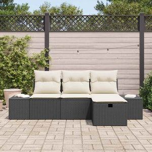 Set Divano da Giardino con cuscino 4 pz-Sofa da Giardino-Divanetto da esterno Nero Poly Rattan 825457