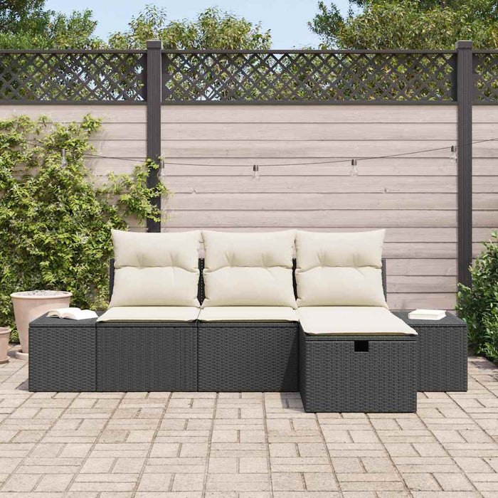 Set Divano da Giardino con cuscino 4 pz-Sofa da Giardino-Divanetto da esterno Nero Poly Rattan 825457