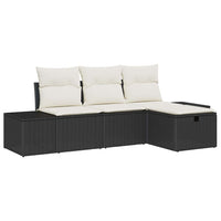 Set Divano da Giardino con cuscino 4 pz-Sofa da Giardino-Divanetto da esterno Nero Poly Rattan 825457