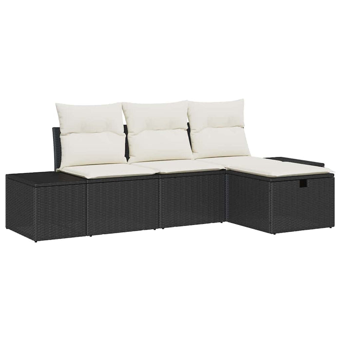 Set Divano da Giardino con cuscino 4 pz-Sofa da Giardino-Divanetto da esterno Nero Poly Rattan 825457