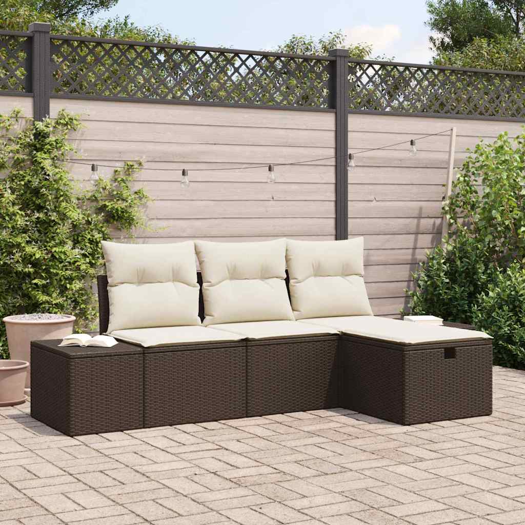 Set Divano da Giardino con cuscino 4 pz-Sofa da Giardino-Divanetto da esterno Marrone Poly Rattan 538106