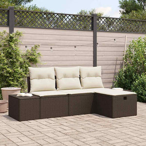 Set Divano da Giardino con cuscino 4 pz-Sofa da Giardino-Divanetto da esterno Marrone Poly Rattan 538106