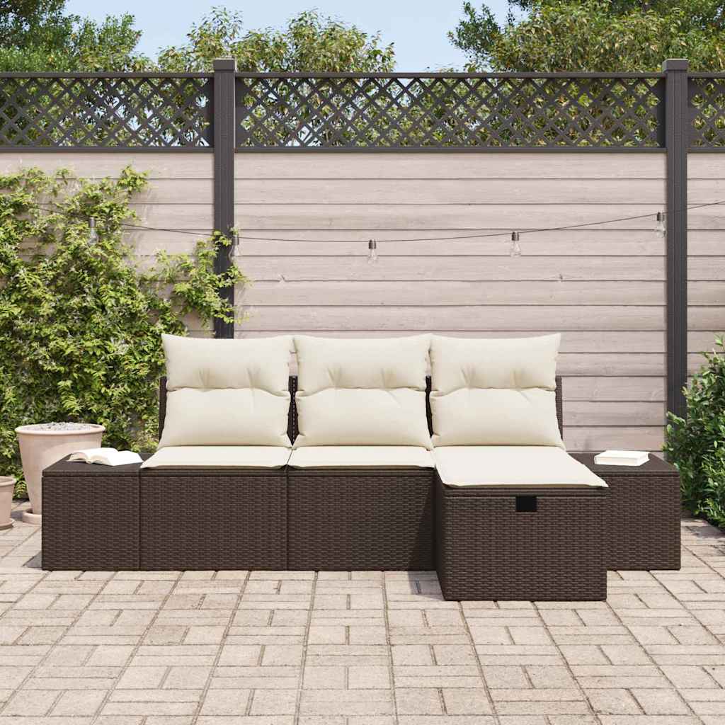 Set Divano da Giardino con cuscino 4 pz-Sofa da Giardino-Divanetto da esterno Marrone Poly Rattan 538106