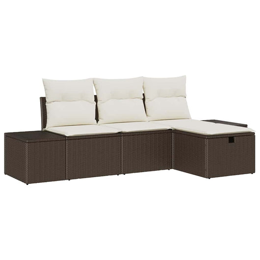 Set Divano da Giardino con cuscino 4 pz-Sofa da Giardino-Divanetto da esterno Marrone Poly Rattan 538106