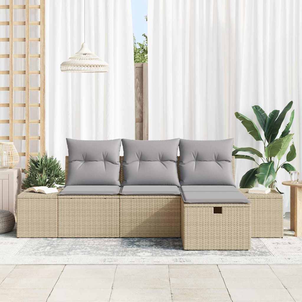 Set Divano da Giardino con cuscino 4 pz-Sofa da Giardino-Divanetto da esterno Beige Poly Rattan 341695