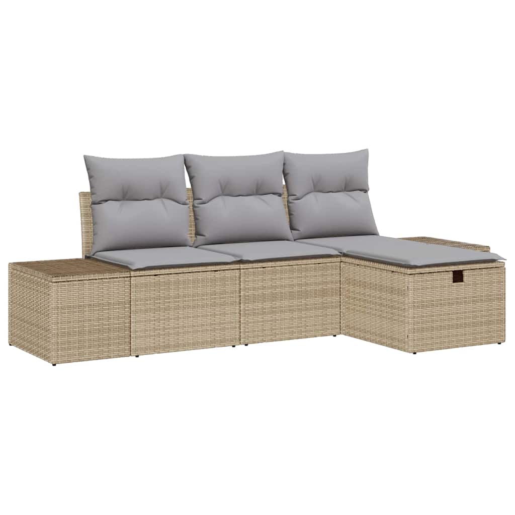Set Divano da Giardino con cuscino 4 pz-Sofa da Giardino-Divanetto da esterno Beige Poly Rattan 341695