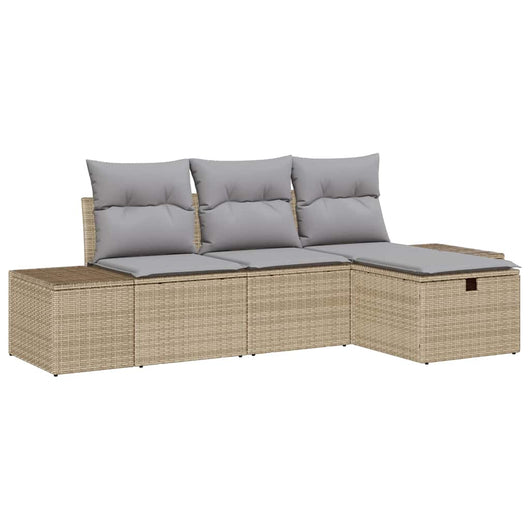 Set Divano da Giardino con cuscino 4 pz-Sofa da Giardino-Divanetto da esterno Beige Poly Rattan 341695