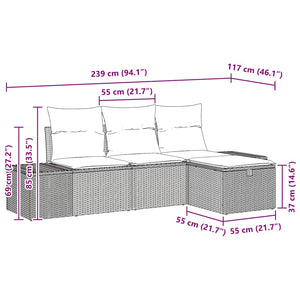 Set Divano da Giardino con cuscino 4 pz-Sofa da Giardino-Divanetto da esterno Beige Poly Rattan 341695