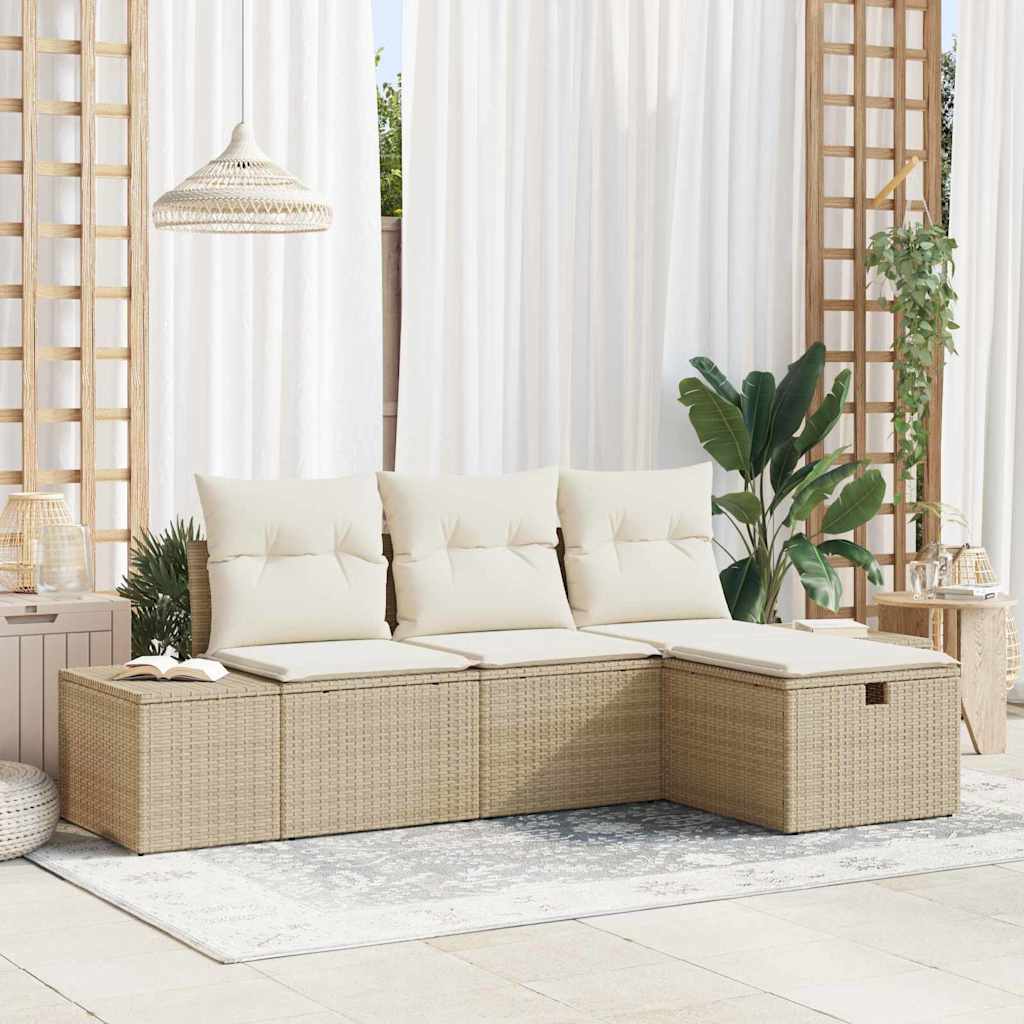 Set di divano da giardino a 4 pezzi con cuscini in rattan polietilene beige 3359350