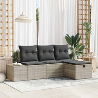 Set Divano da Giardino 4 pz-Sofa da Giardino-Divanetto da esterno Grigio chiaro Poly Rattan 836308