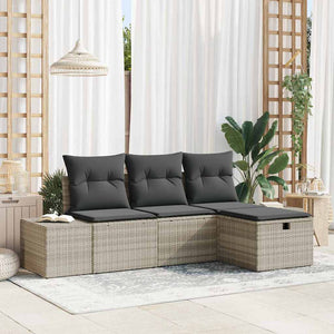Set Divano da Giardino 4 pz-Sofa da Giardino-Divanetto da esterno Grigio chiaro Poly Rattan 836308