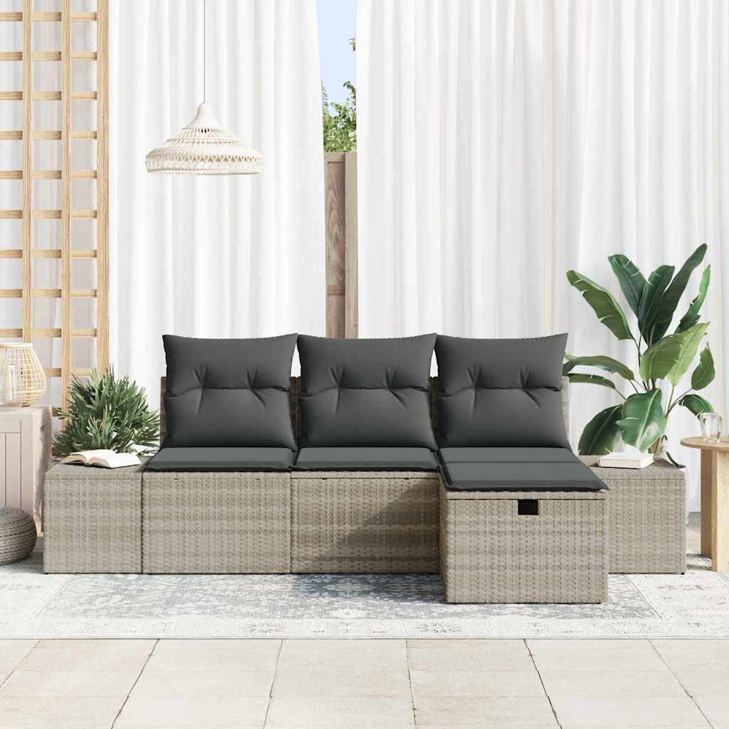 Set Divano da Giardino 4 pz-Sofa da Giardino-Divanetto da esterno Grigio chiaro Poly Rattan 836308