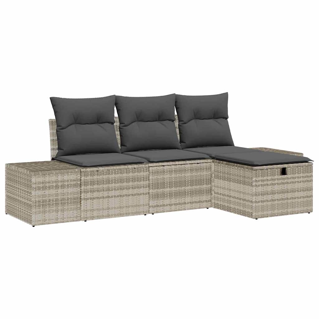 Set Divano da Giardino 4 pz-Sofa da Giardino-Divanetto da esterno Grigio chiaro Poly Rattan 836308