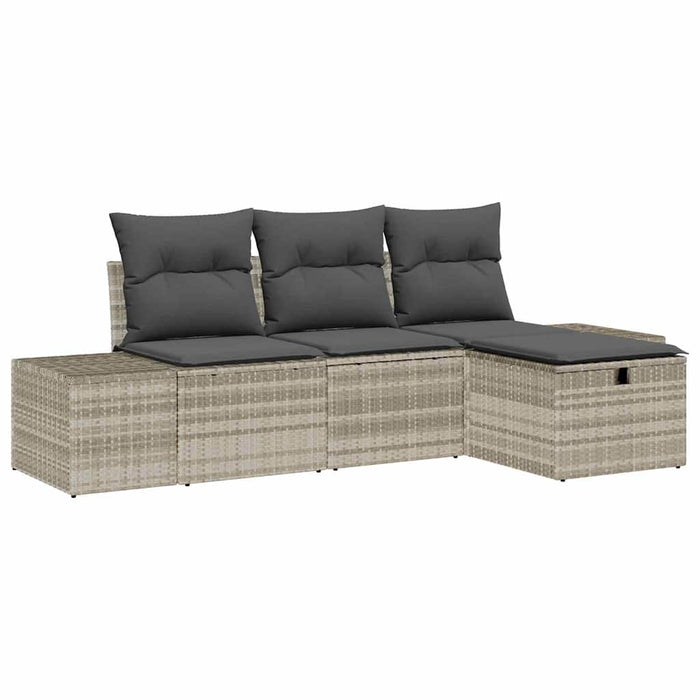 Set Divano da Giardino 4 pz-Sofa da Giardino-Divanetto da esterno Grigio chiaro Poly Rattan 836308