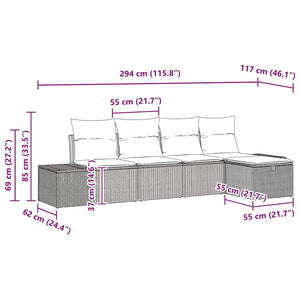Set Divano da Giardino con cuscino 5 pz-Sofa da Giardino-Divanetto da esterno polyrattan