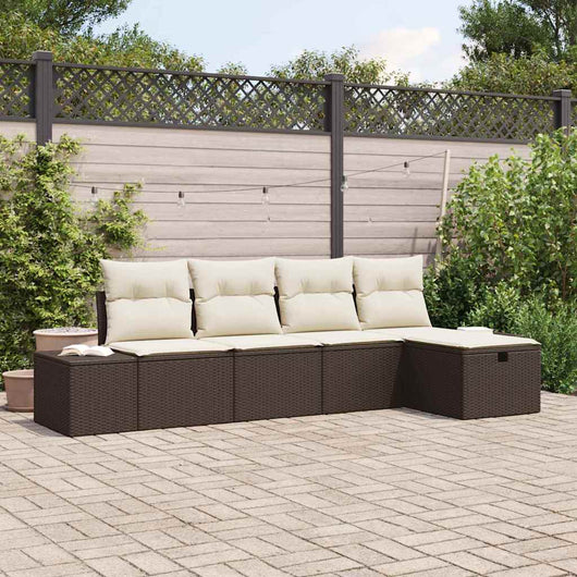 Set Divano da Giardino con cuscino 5 pz-Sofa da Giardino-Divanetto da esterno Marrone polyrattan 972263